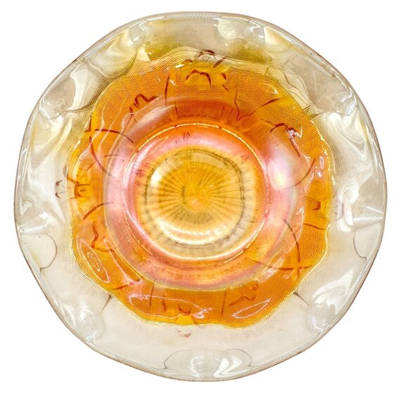 Jeannette Iris & Herringbone Marigold Bowl 5.5 inch Carnival Glass Wavy Edge - Picture 3 of 5